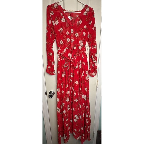 indigo Rose Dresses & Skirts - "NEW" INDIGO ROSE  🌸 SIZE Large Red FLORAL PRINT / SHEER BODICE / MAXI DRESS